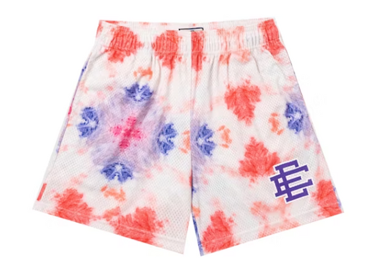Eric Emanuel White Tye Dye Purple Logo Shorts